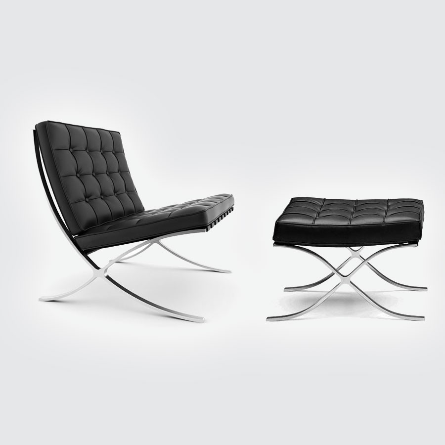 Кресло Barcelona Style Chair & Ottoman черный