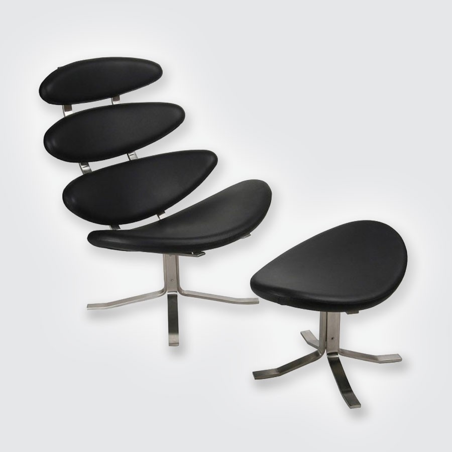Кресло Poul Volther Style Corona Chair & Ottoman черный