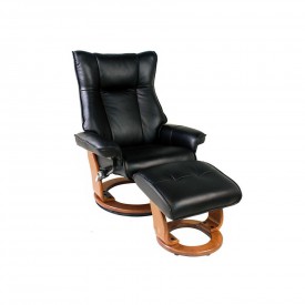 Кресло-реклайнер Relax Melvery 7436 кожа-черный / дерево-светло-коричневый