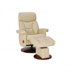 Кресло-реклайнер Relax Master S14120 кожа-кремовая / дерево-светлый орех