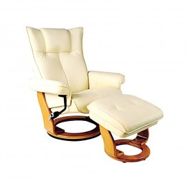 Кресло-реклайнер Relax MAURIS 7604W кожа-слоновая кость / дерево-светлый орех