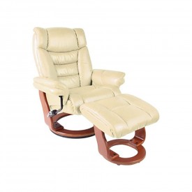 Кресло-реклайнер Relax Zuel 7582W кожа-кремовая/ дерево-темный орех