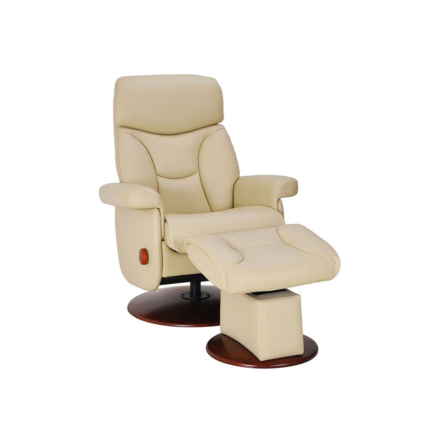 Кресло-реклайнер Relax Master S14120 кожа-слоновая кость / дерево-светлый орех